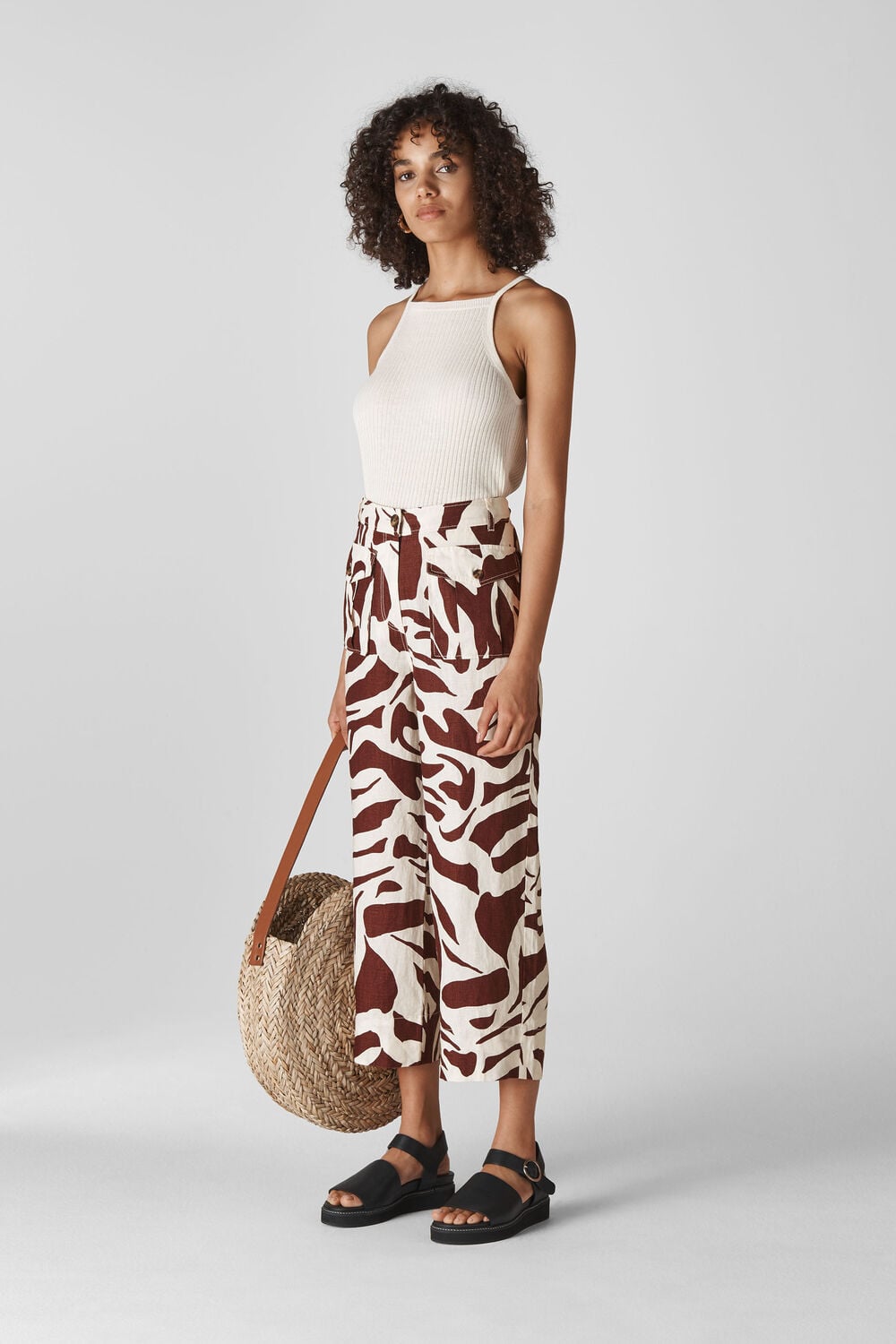 Ella Zebra Print Linen Trouser Brown/Multi