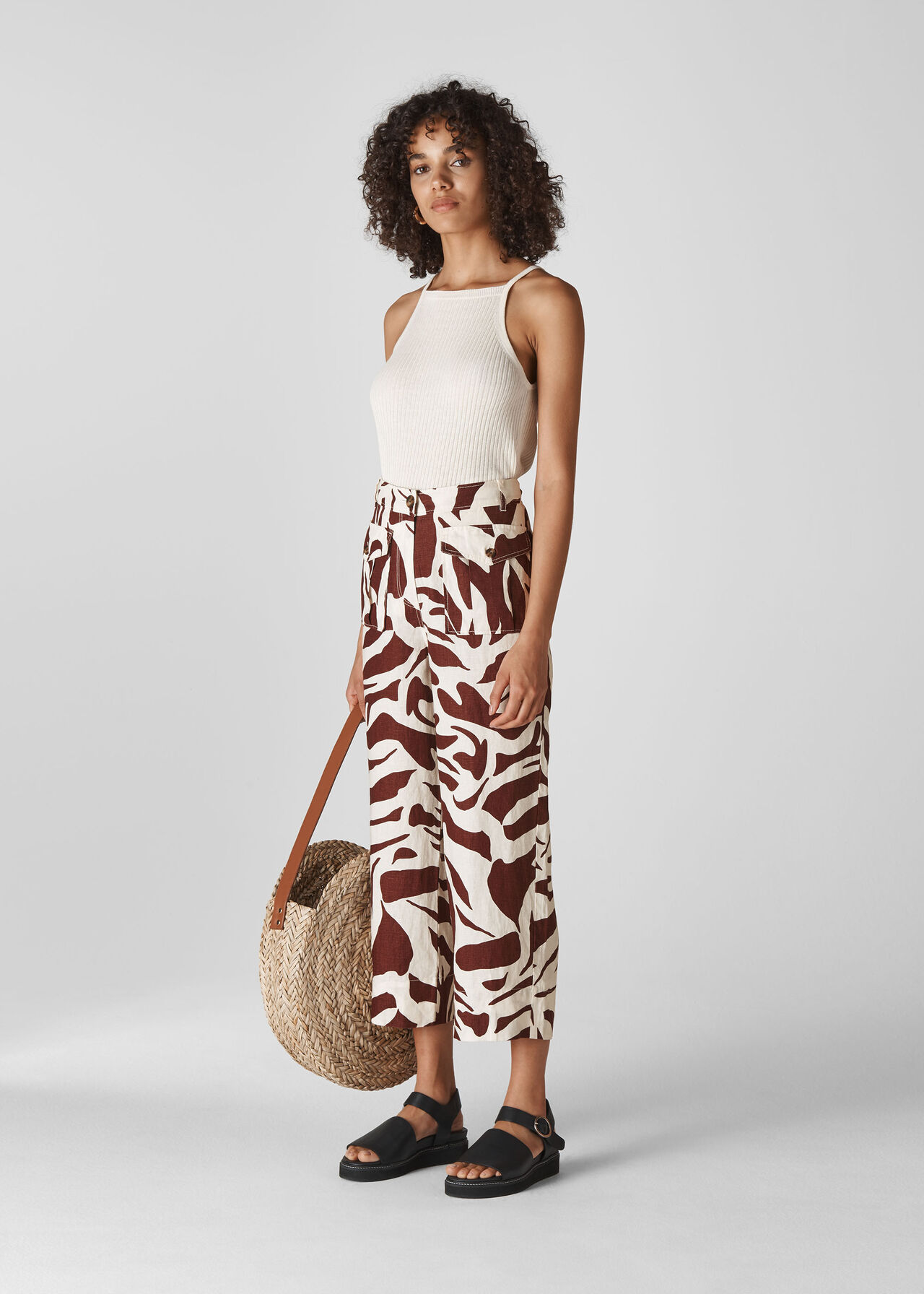 Ella Zebra Print Linen Trouser Brown/Multi