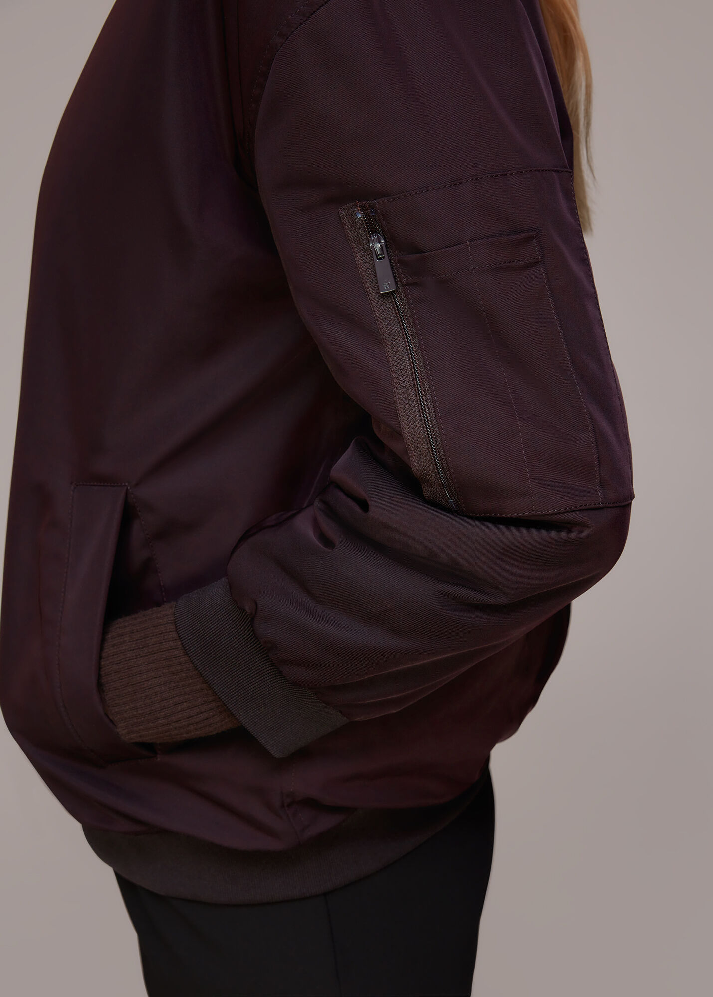 Brown Bomber Jacket in a Relaxed Fit with Side Pockets Whistles