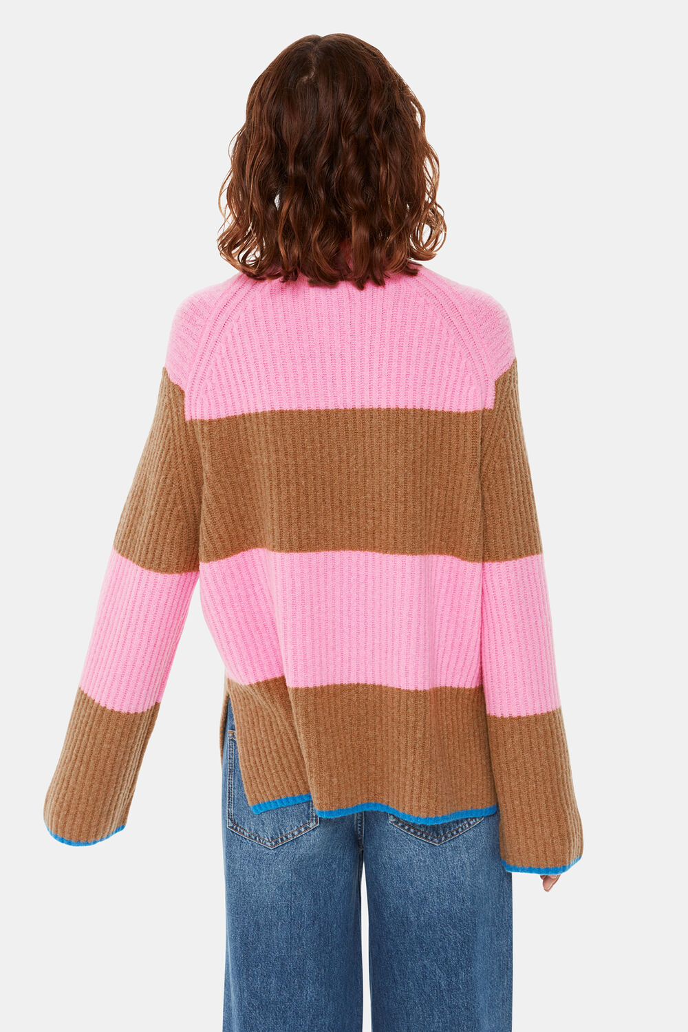 Block Stripe Rib Funnel Neck