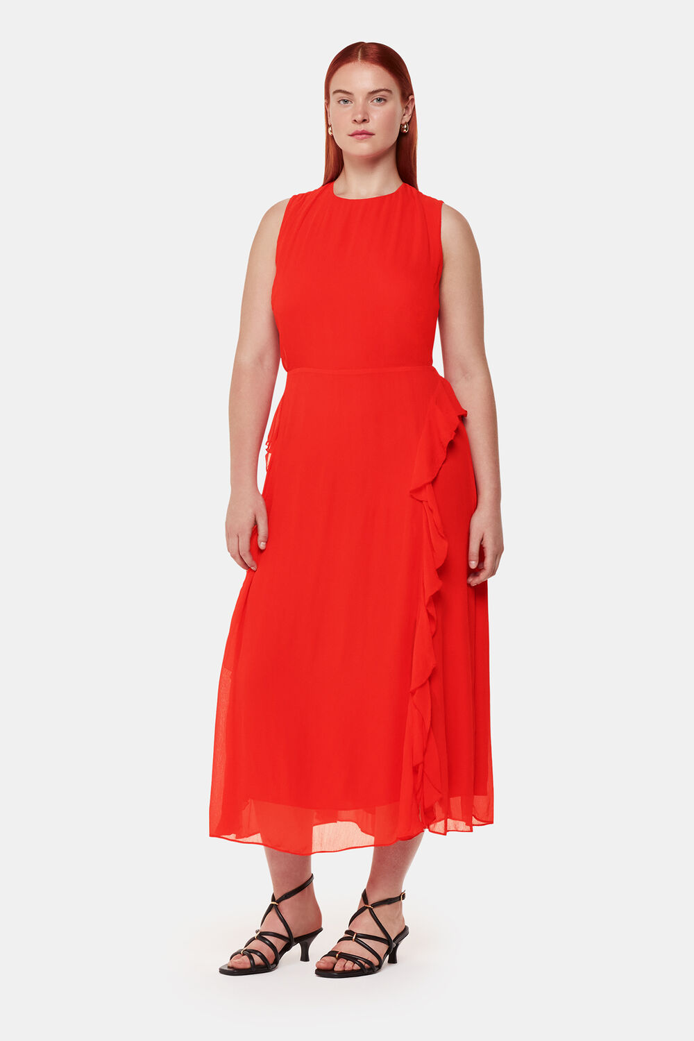 Red Nellie Frill Detail Midi Dress