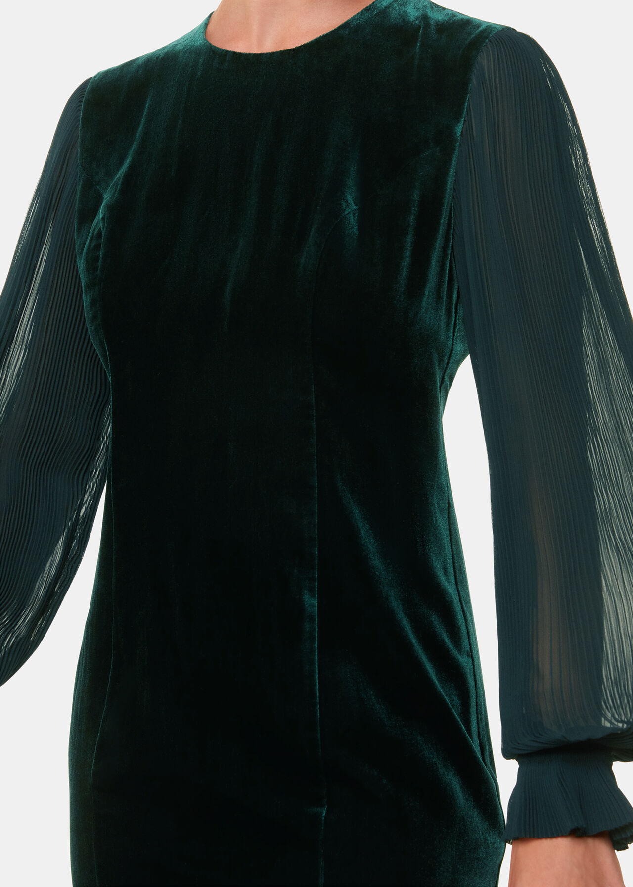 Velvet Pleated Sleeve Dress