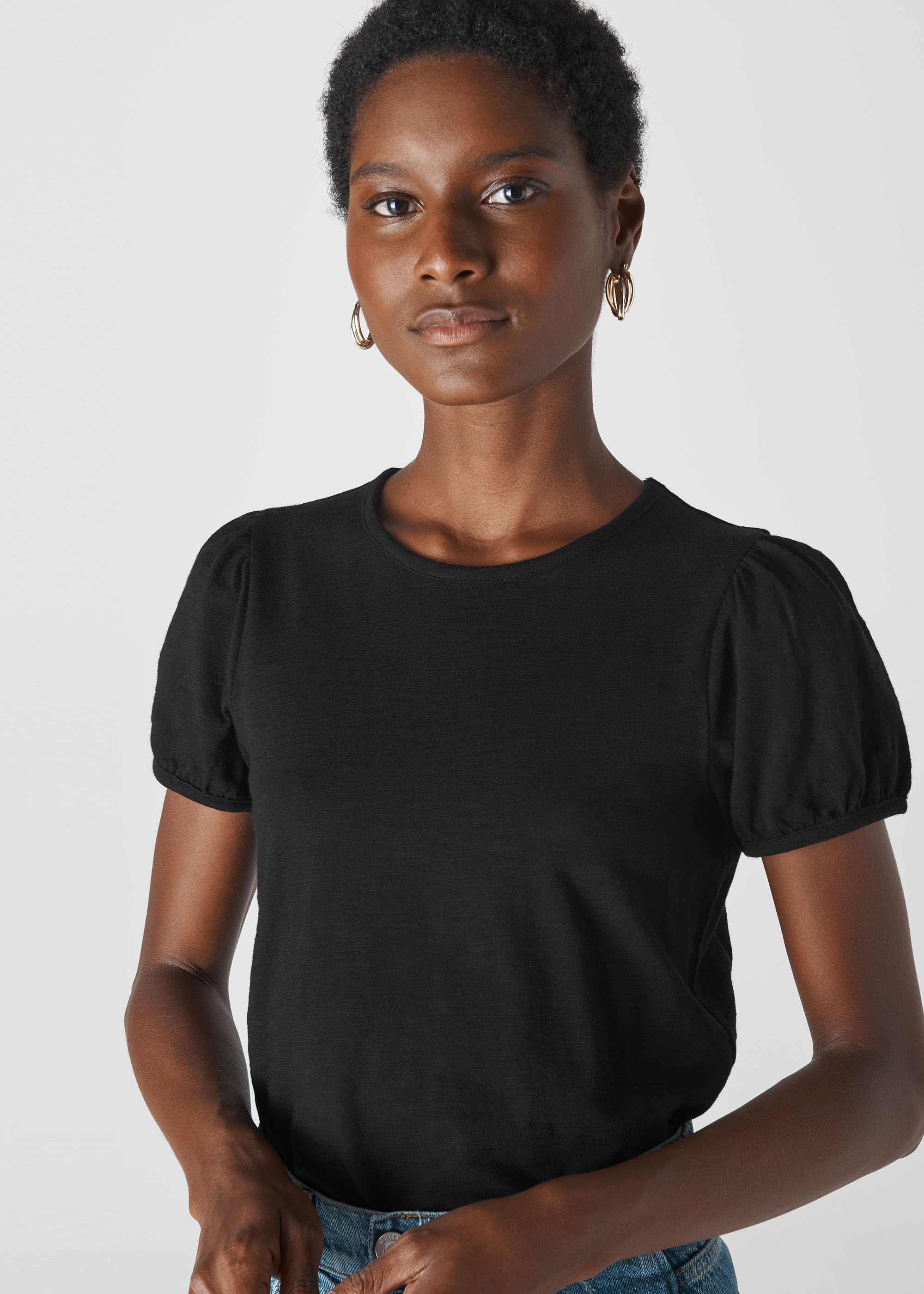 Black Puff Sleeve T Shirt WHISTLES