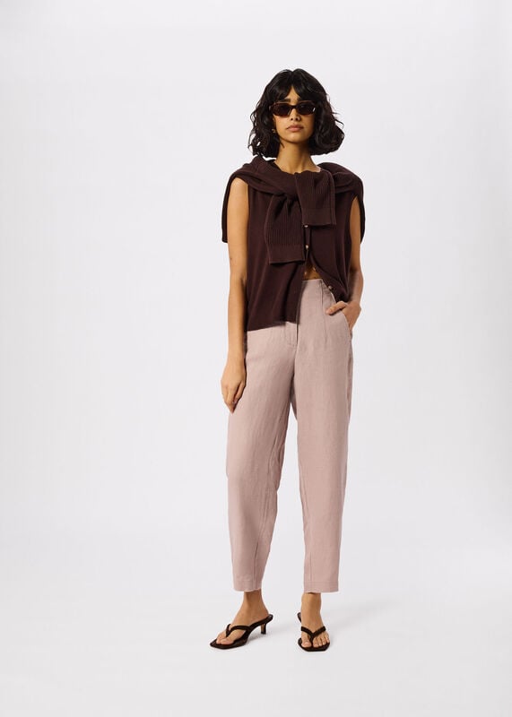 Dusty Pink Linen Barrel Leg Trouser