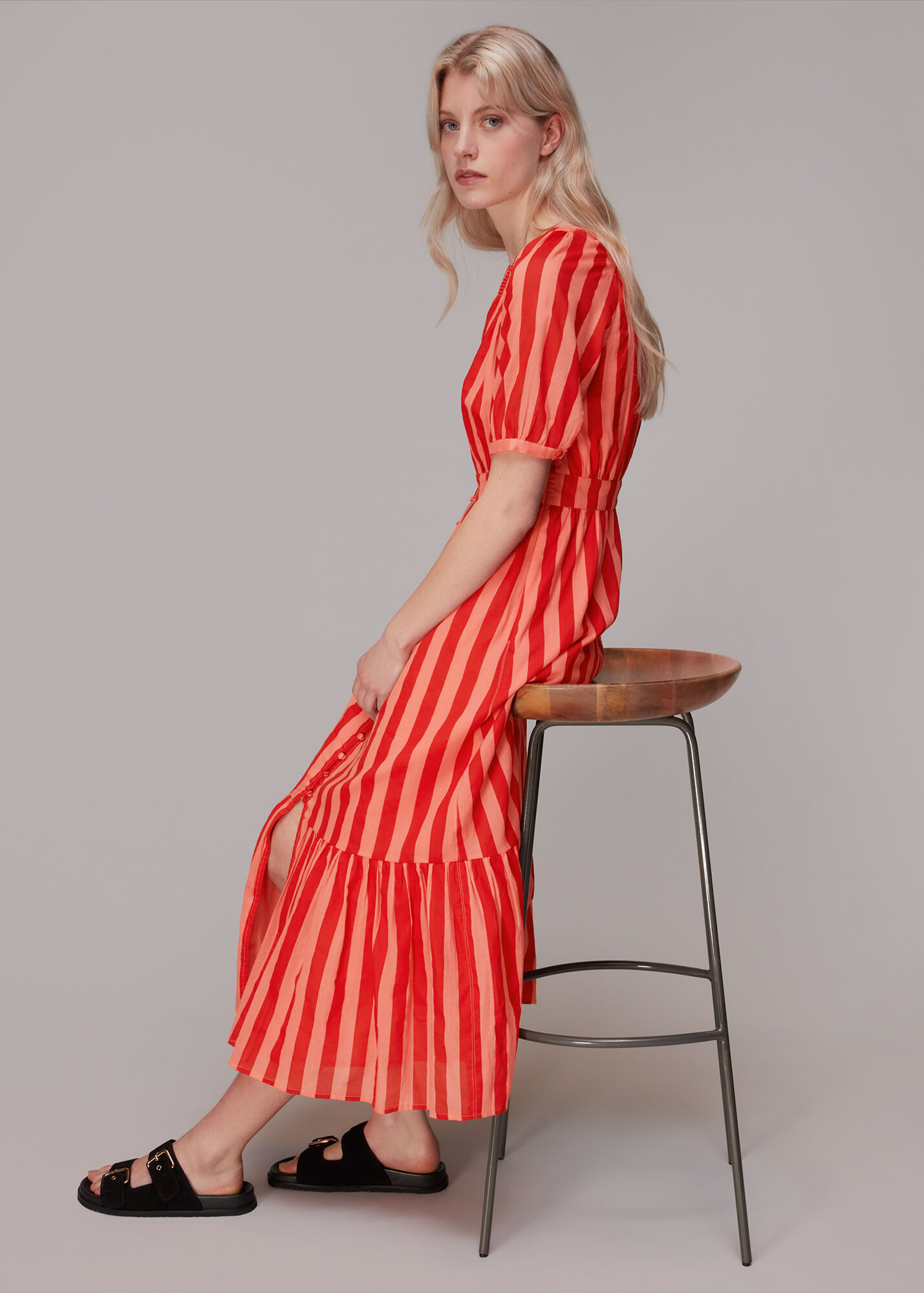 Red/Multi Tori Stripe Cotton Voile Dress WHISTLES