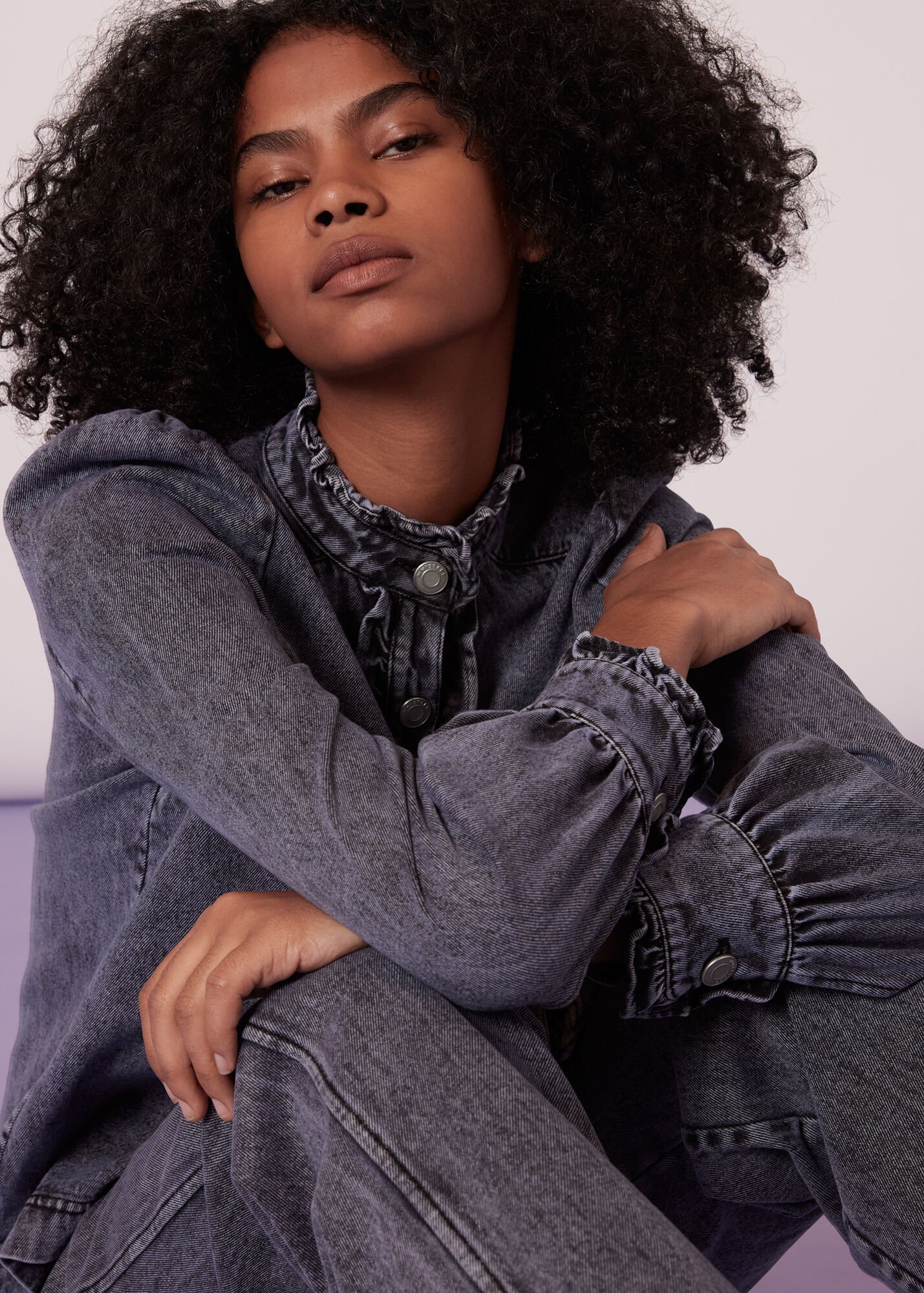 Denim shirt shop ruffle