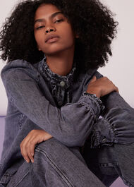 Ruffle Acid Wash Denim Blouse