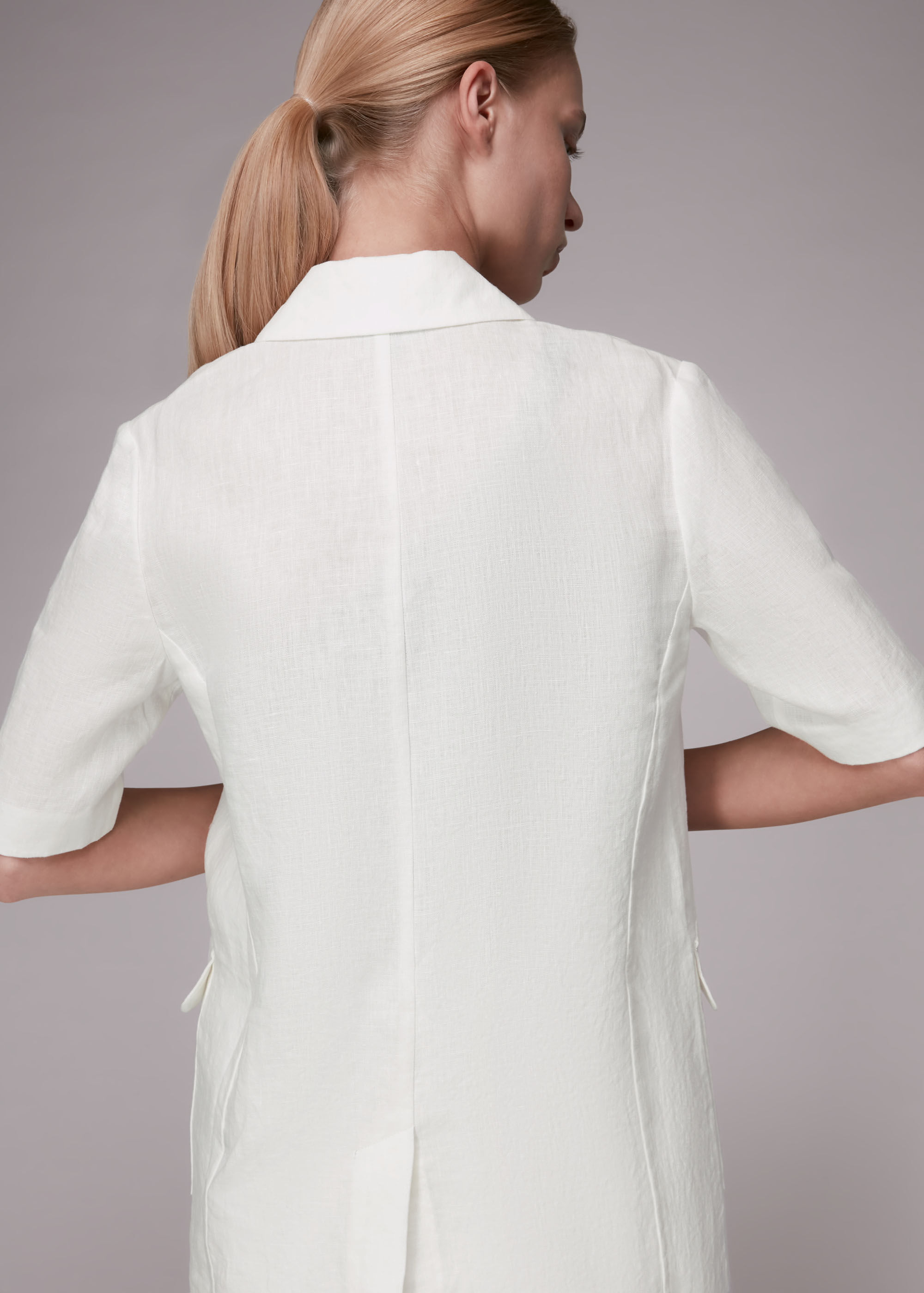 White Short Sleeve Linen Jacket