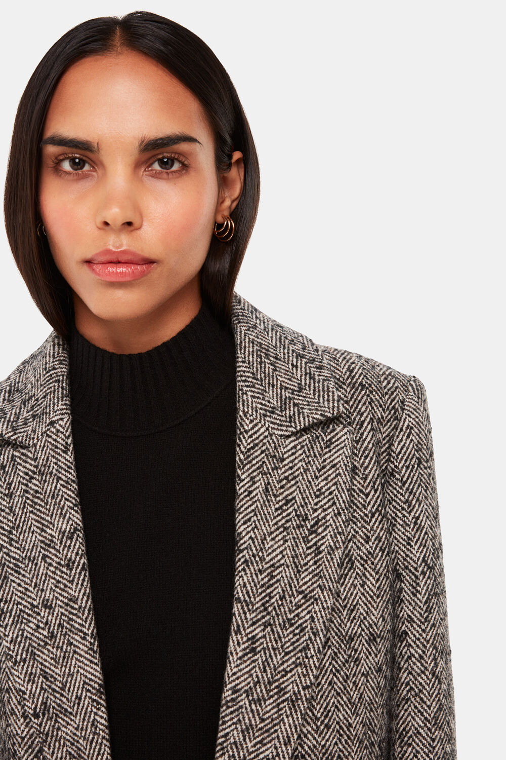 Brown Noa Herringbone Short Coat