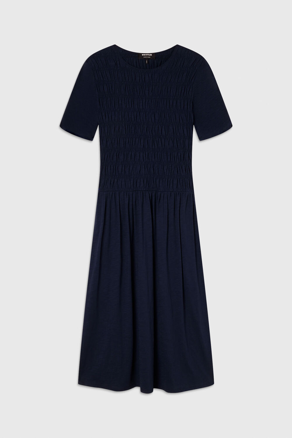 Navy Jersey Shirred Midi Dress