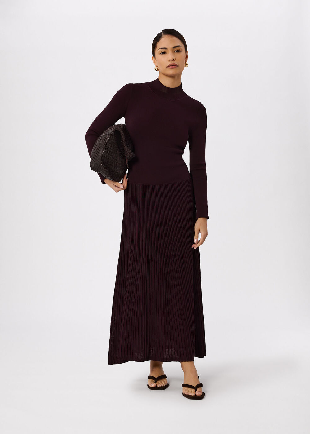 Petite Funnel Neck Pleated Knit Dress