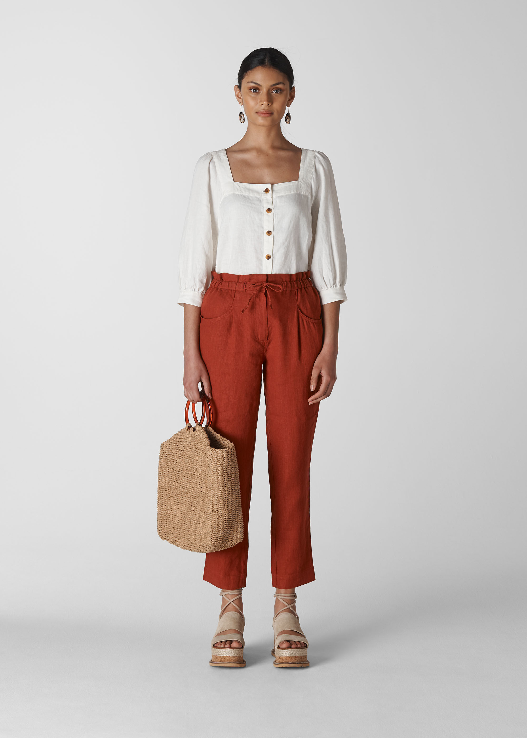 Rust colored linen pants discount