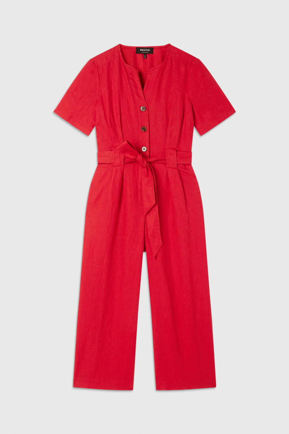 Red Fiona Linen Button Jumpsuit