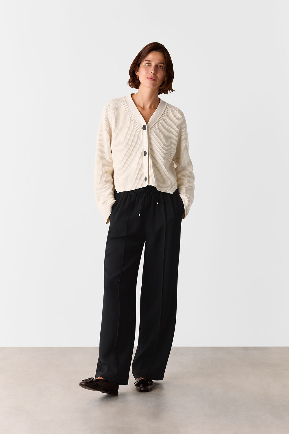 Black Drawstring Waist Crepe Trouser