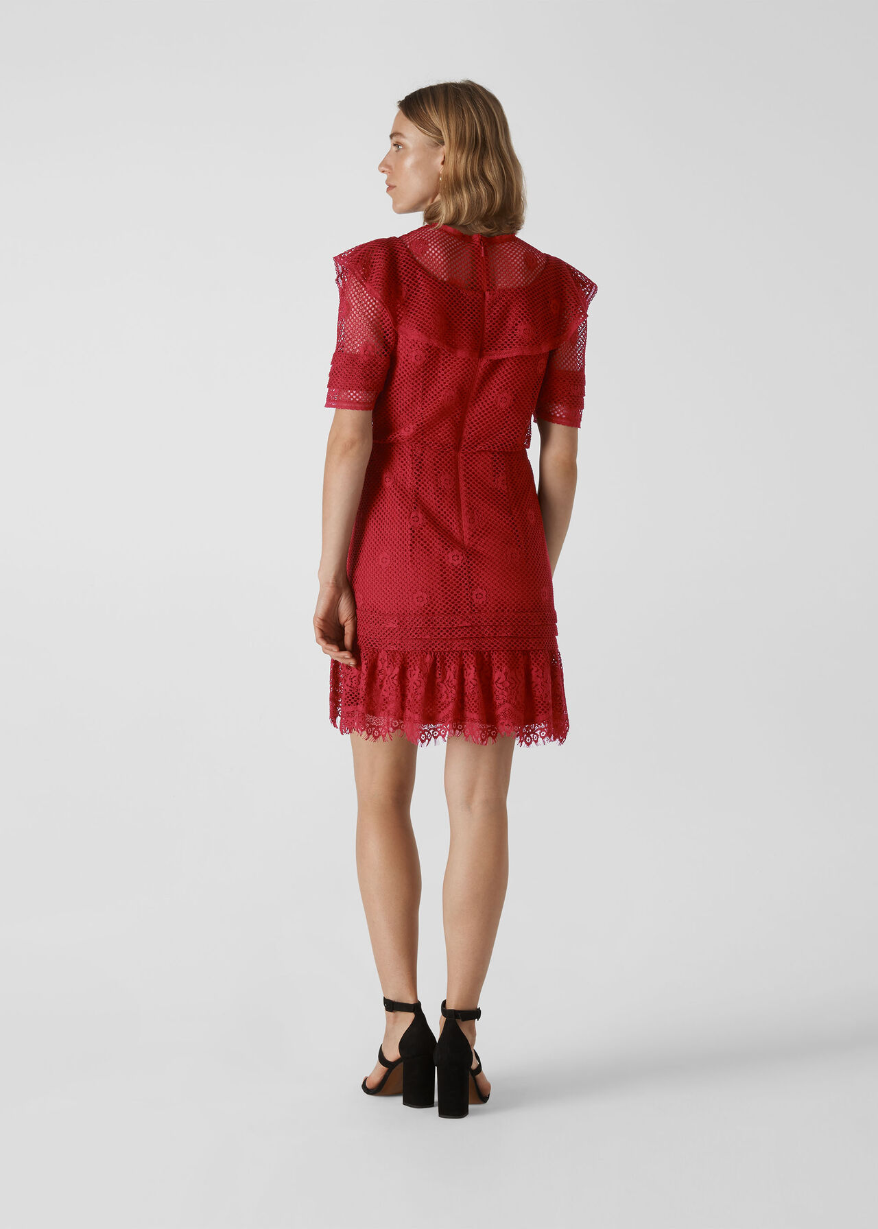 Mariah Lace Ruffle Dress Red