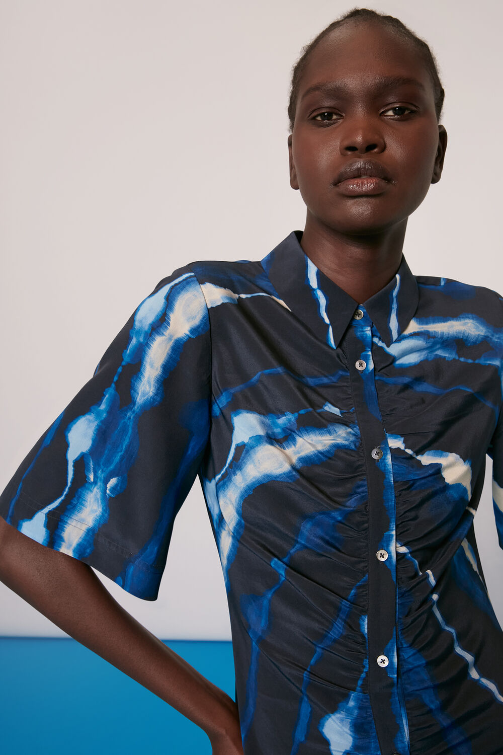 Shibori Print Silk Midi Dress