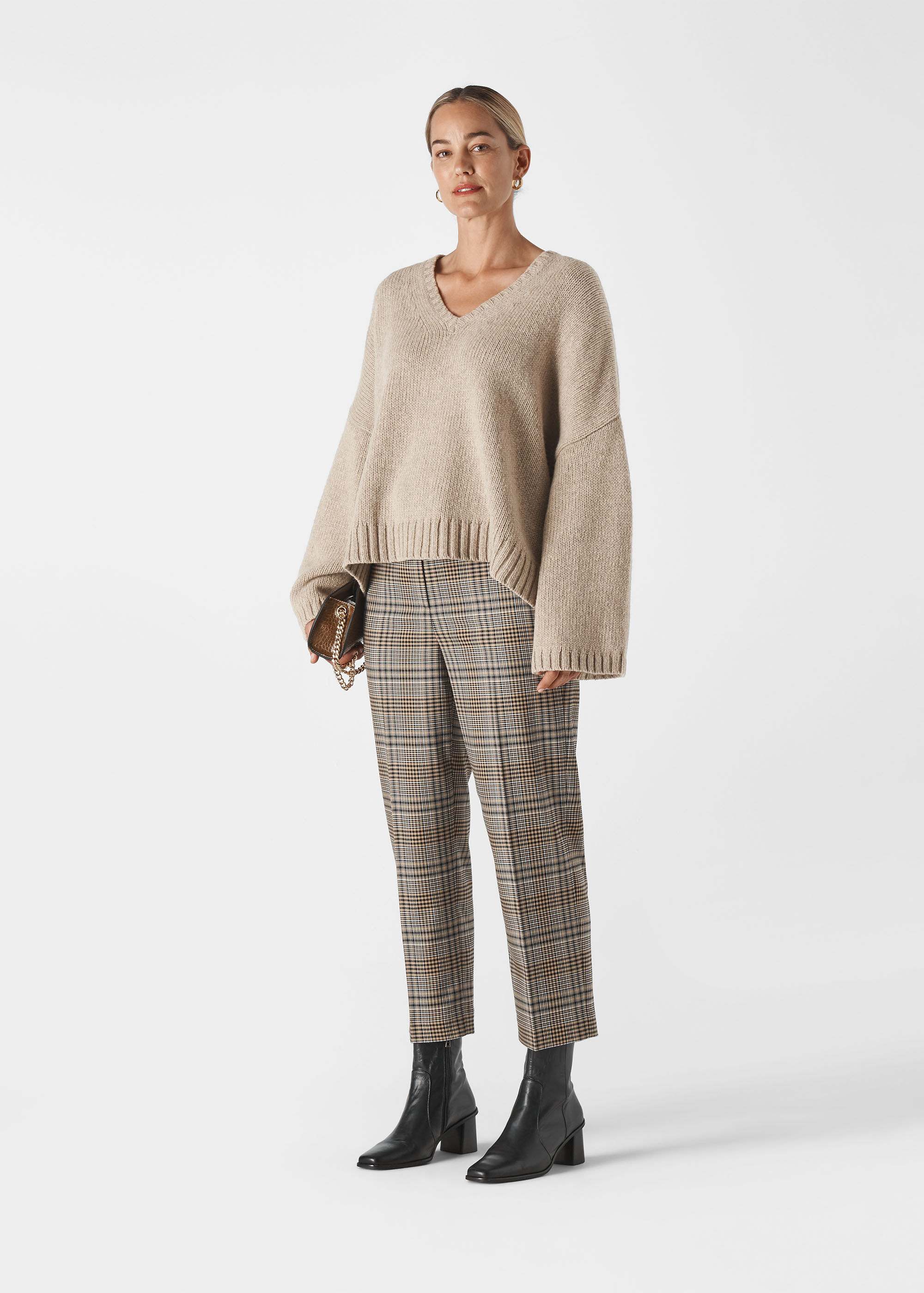 Neutral Oversized V Neck Wool Knit WHISTLES