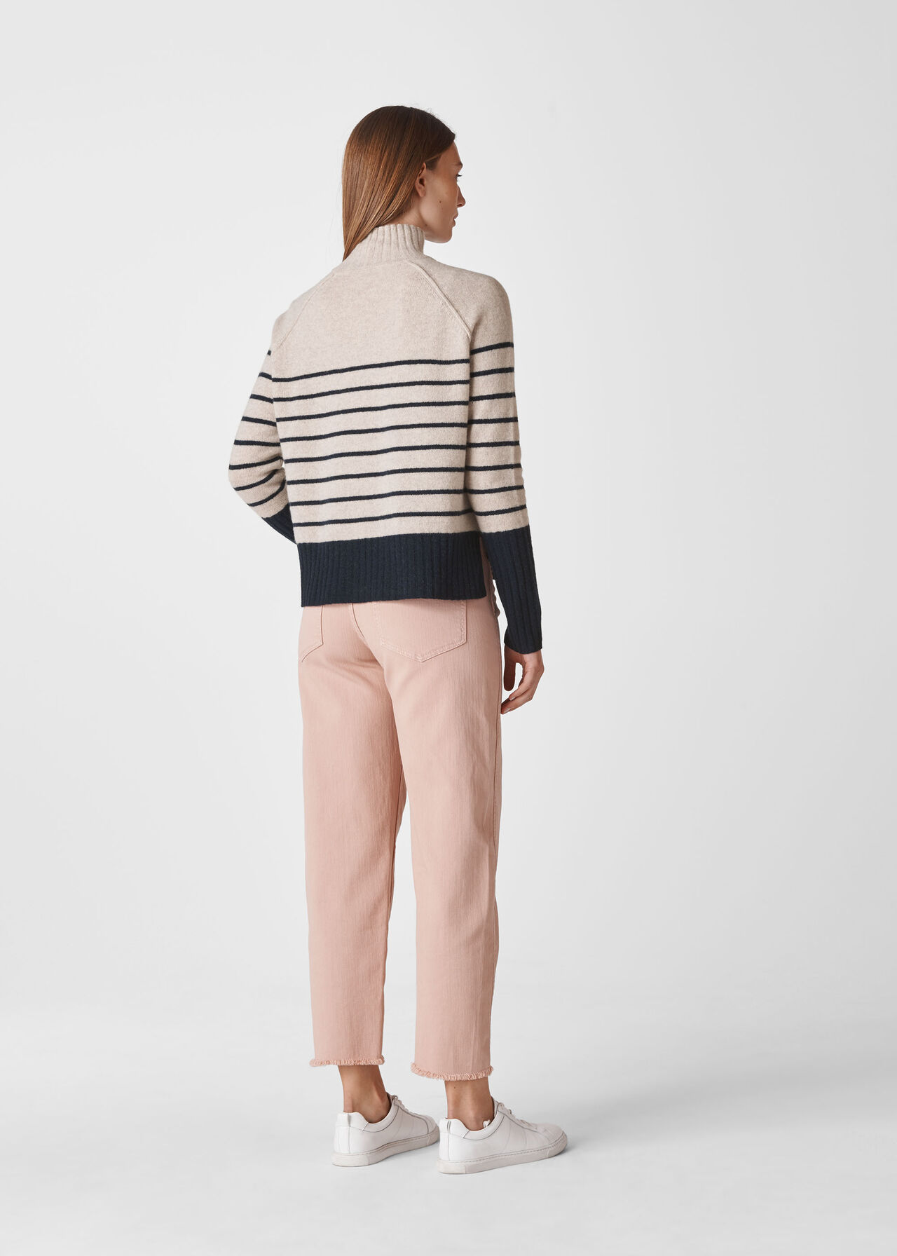 Stripe Funnel Neck Wool Knit