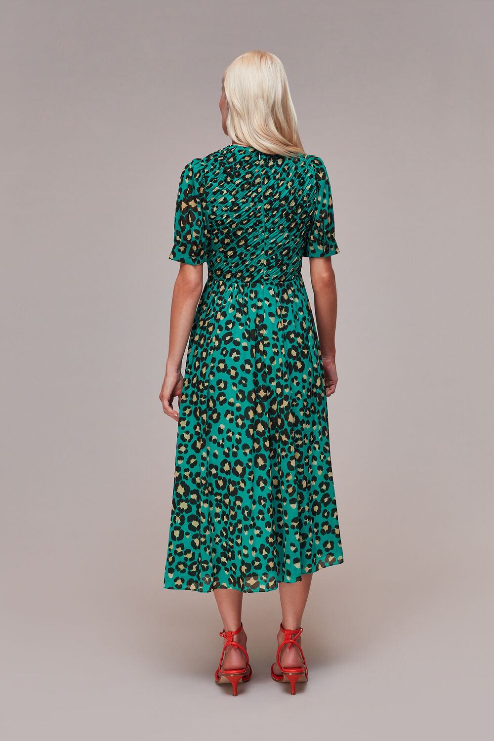 Petite Painted Leopard Shirred Dress