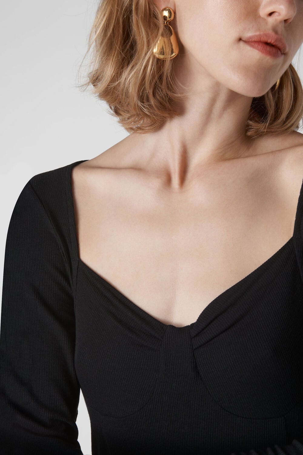 Long Sleeve Fitted Corset Top Black