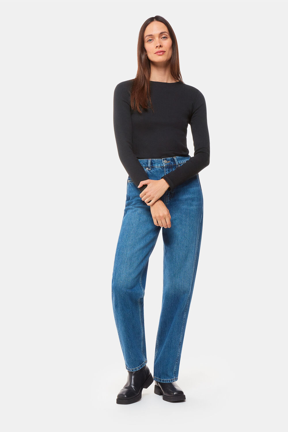 Black High Neck Long Sleeve Rib Top