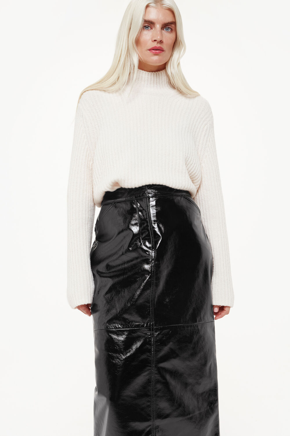 Black Petite Rachel Patent Leather Skirt