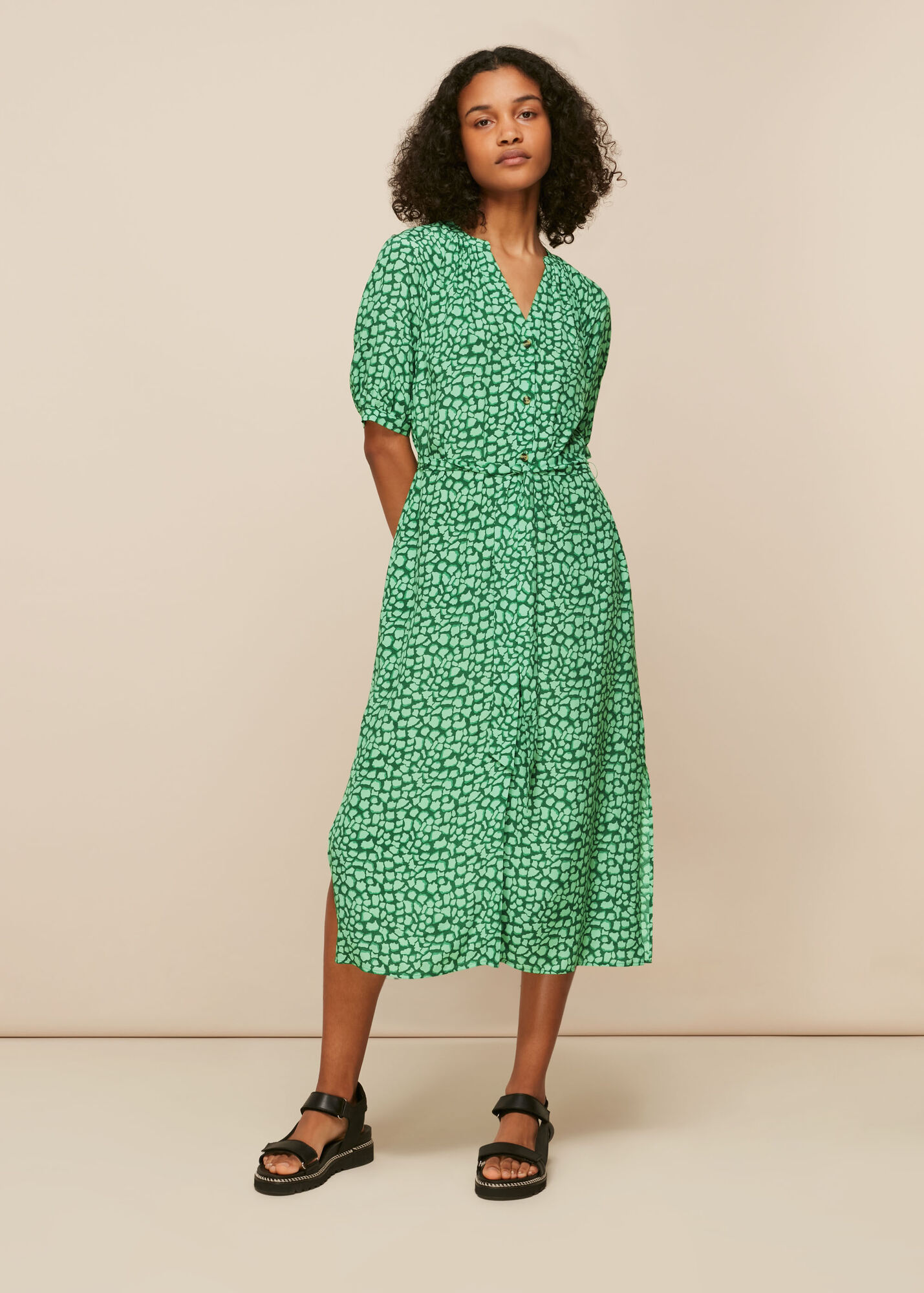 Green/Multi Olivia Giraffe Midi Dress WHISTLES