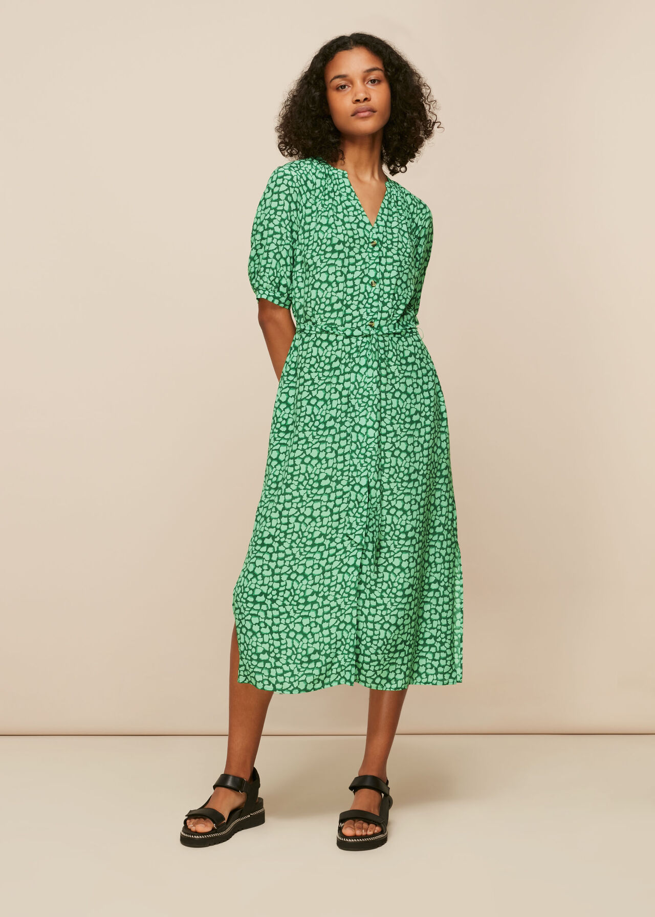 Green/Multi Olivia Giraffe Midi Dress | WHISTLES