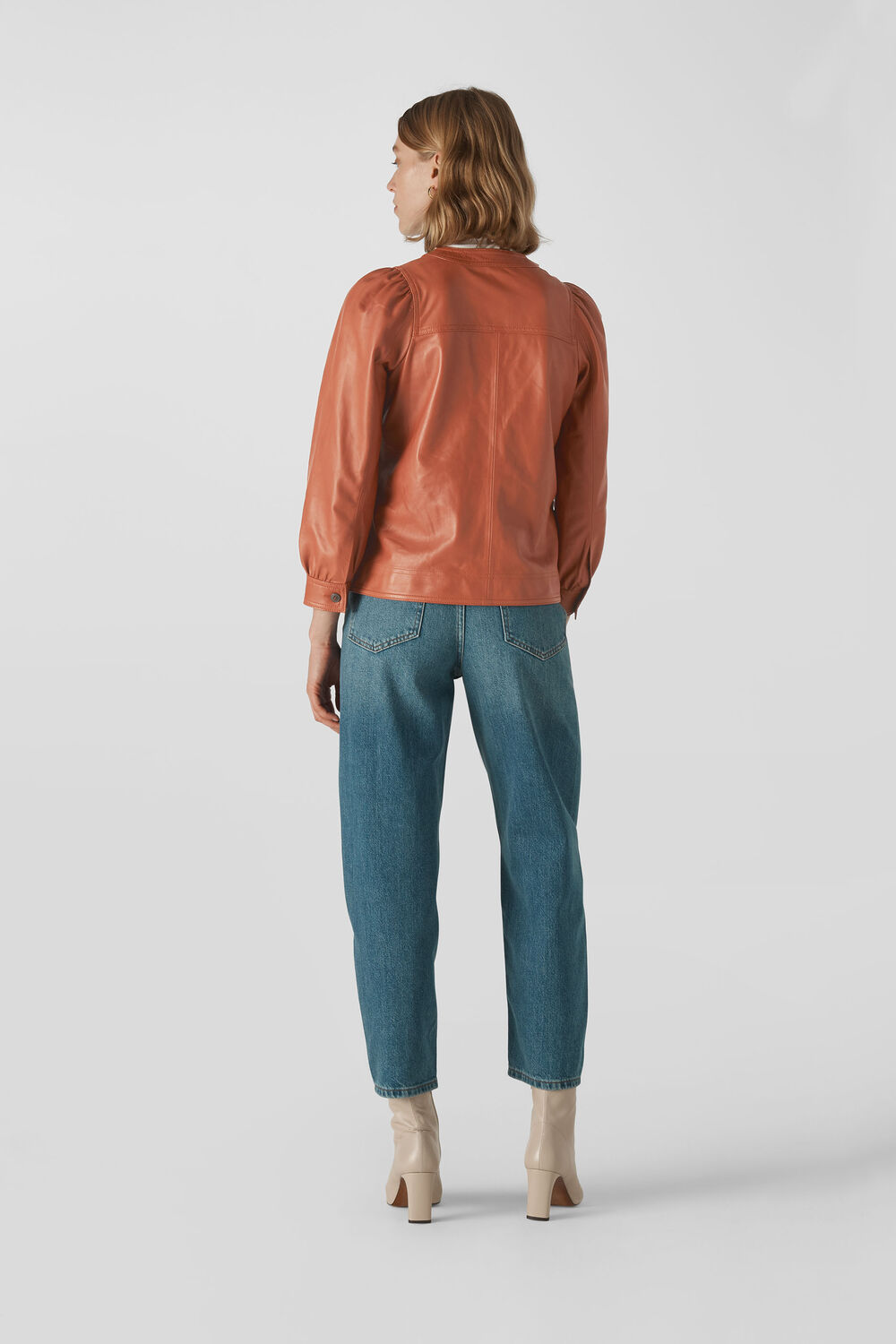 Leather Gathered Sleeve Shirt Toffee