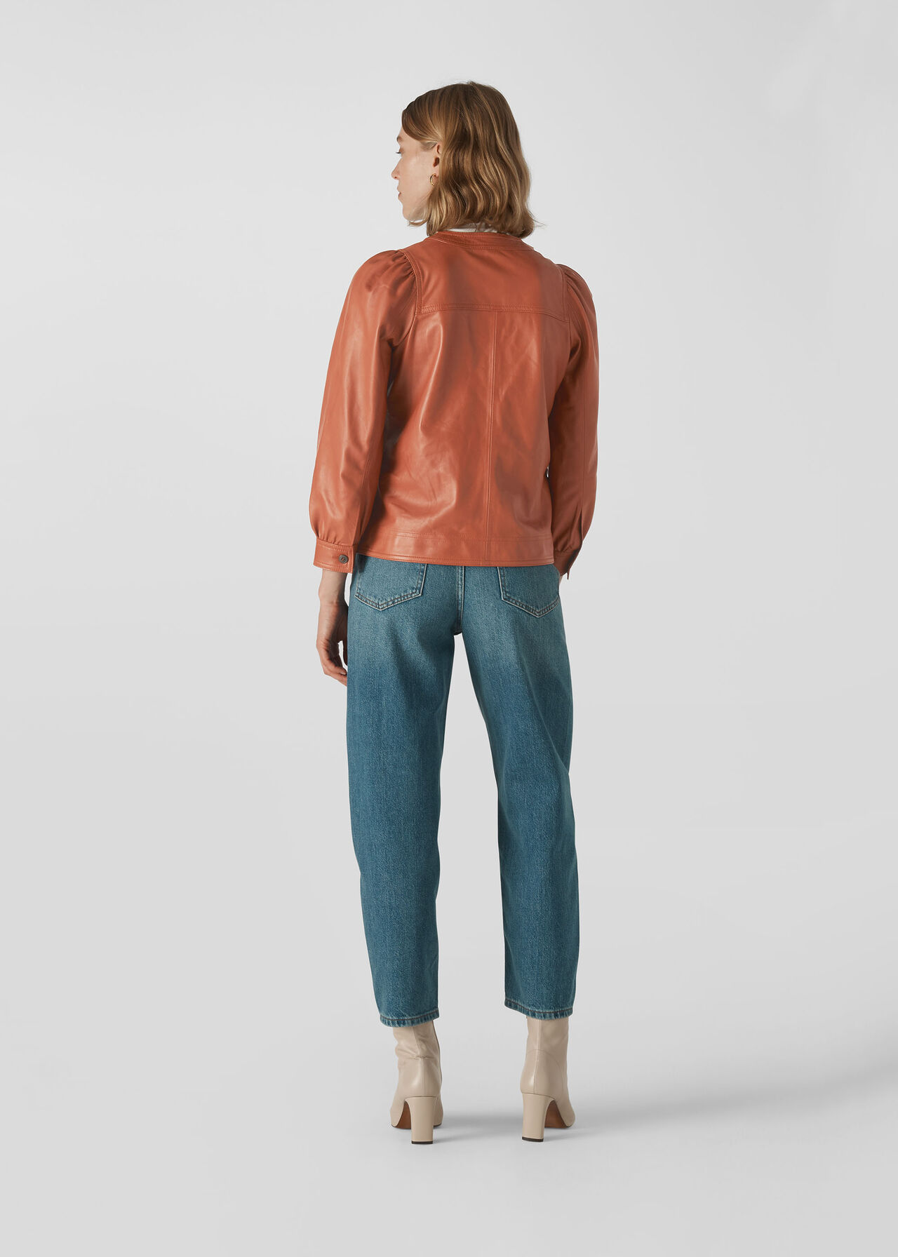 Leather Gathered Sleeve Shirt Toffee