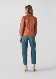 Leather Gathered Sleeve Shirt Toffee