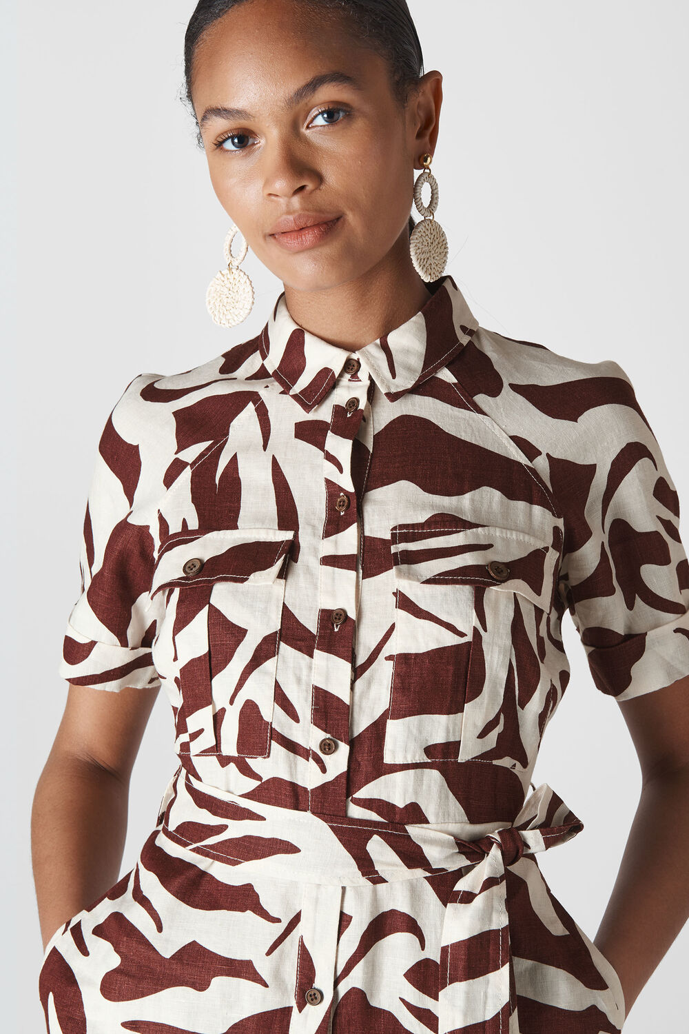 Graphic Zebra Shirt Dress Brown/Multi