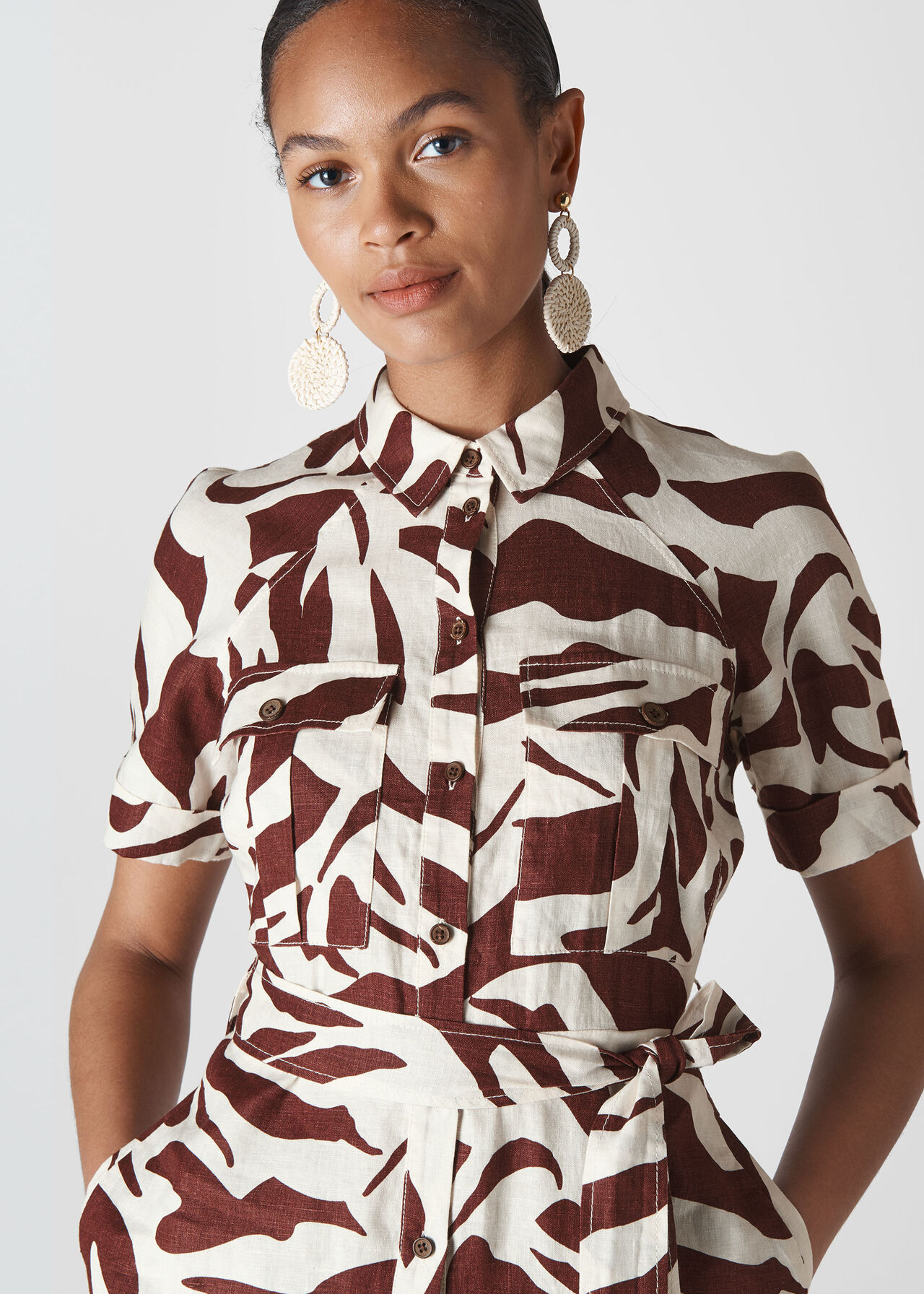 Graphic Zebra Shirt Dress Brown/Multi