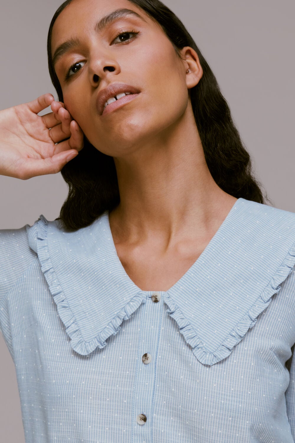 Stripe Spot Collar Detail Top