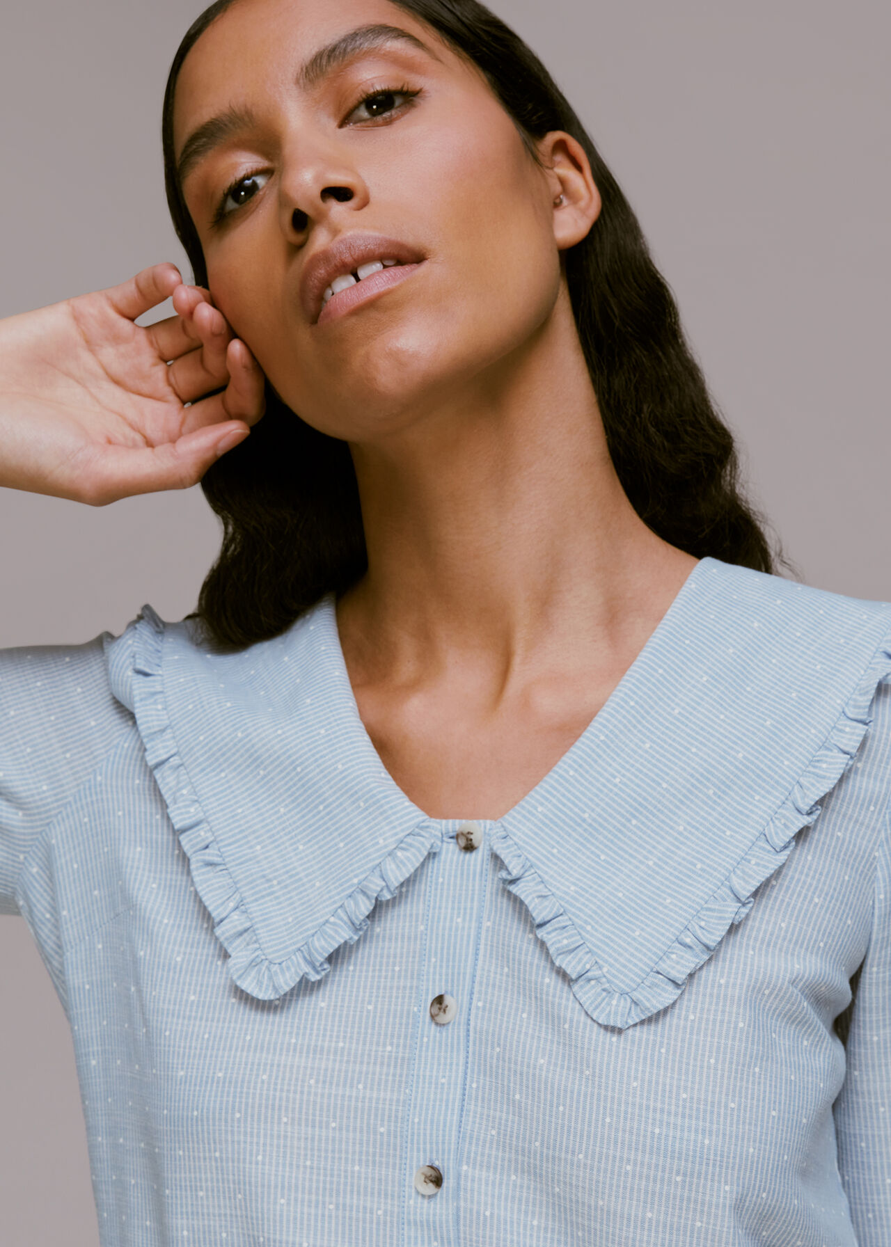 Stripe Spot Collar Detail Top