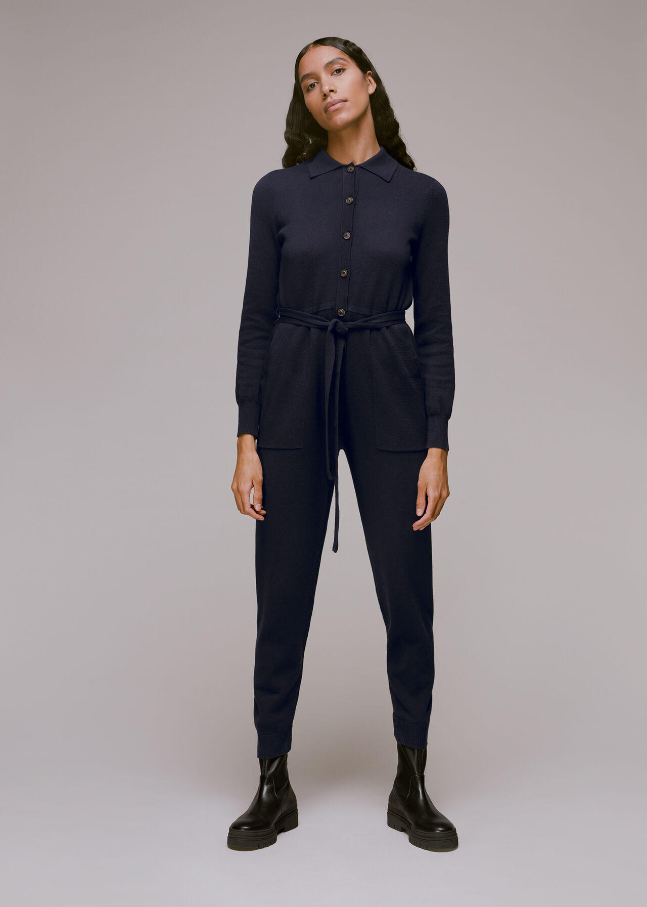 Knitted Button Front Jumpsuit