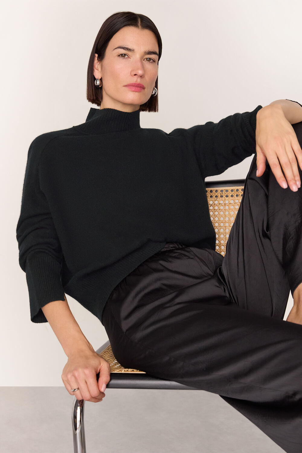 Black Cashmere Mock Neck Sweater