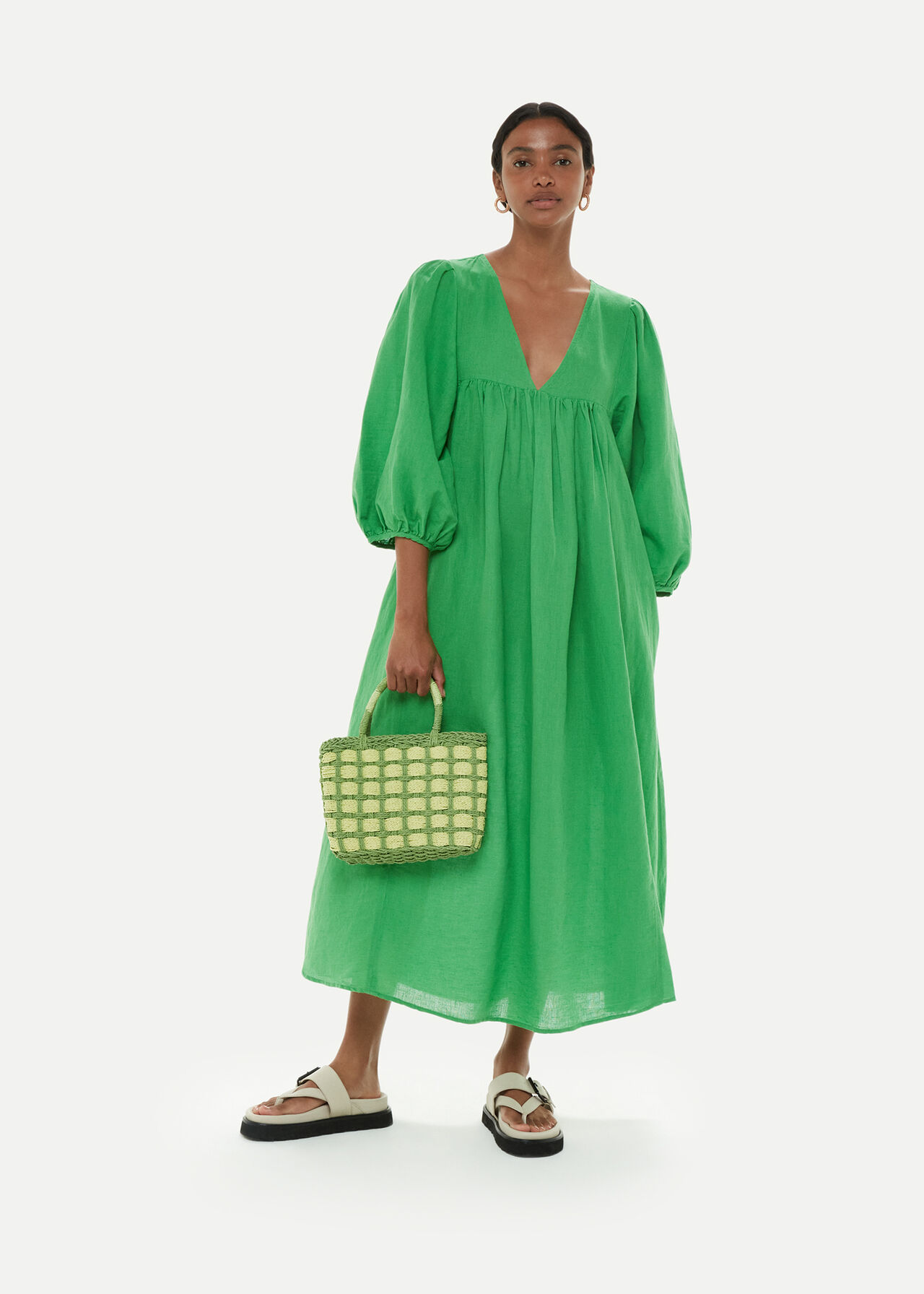 Ubrugelig Diverse varer kort Green Gloria Linen Blend Dress | WHISTLES 