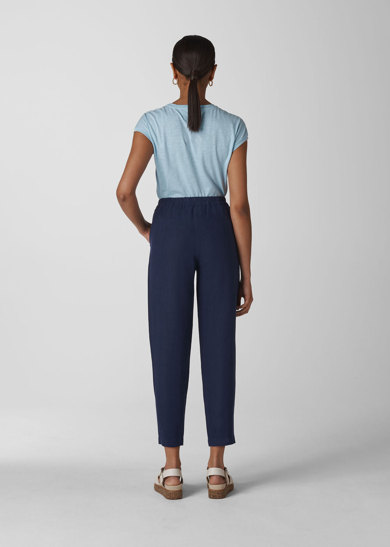 Barrel Leg Linen Trouser Navy