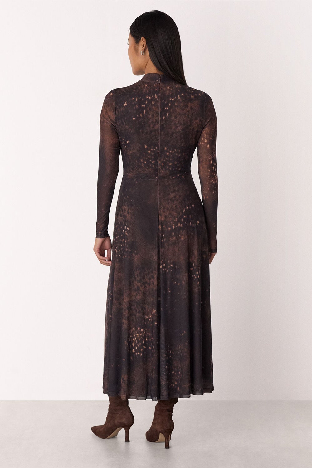 Brown Petite Spotted Animal Mesh Dress