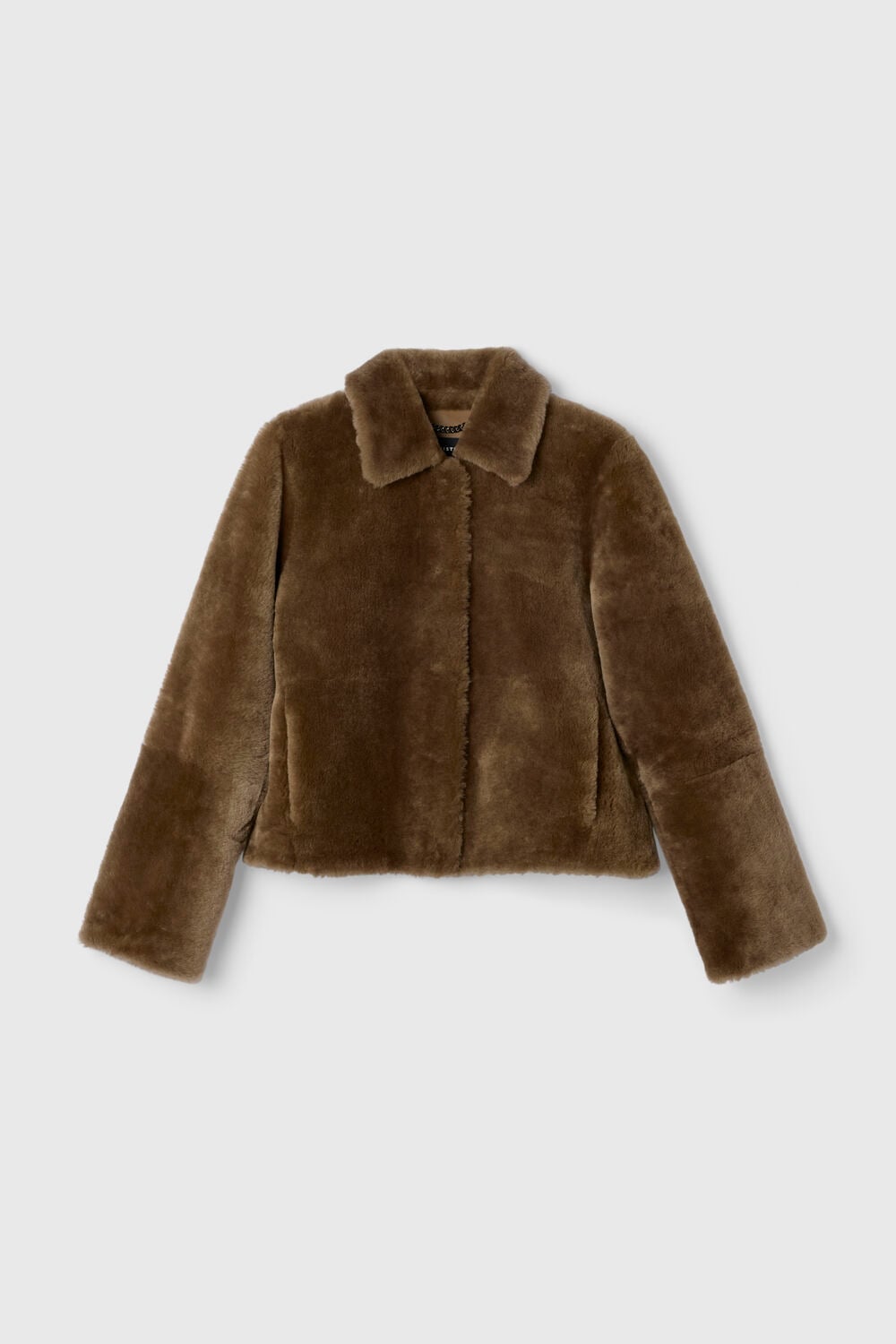Taupe Short Clean Shearling Jacket