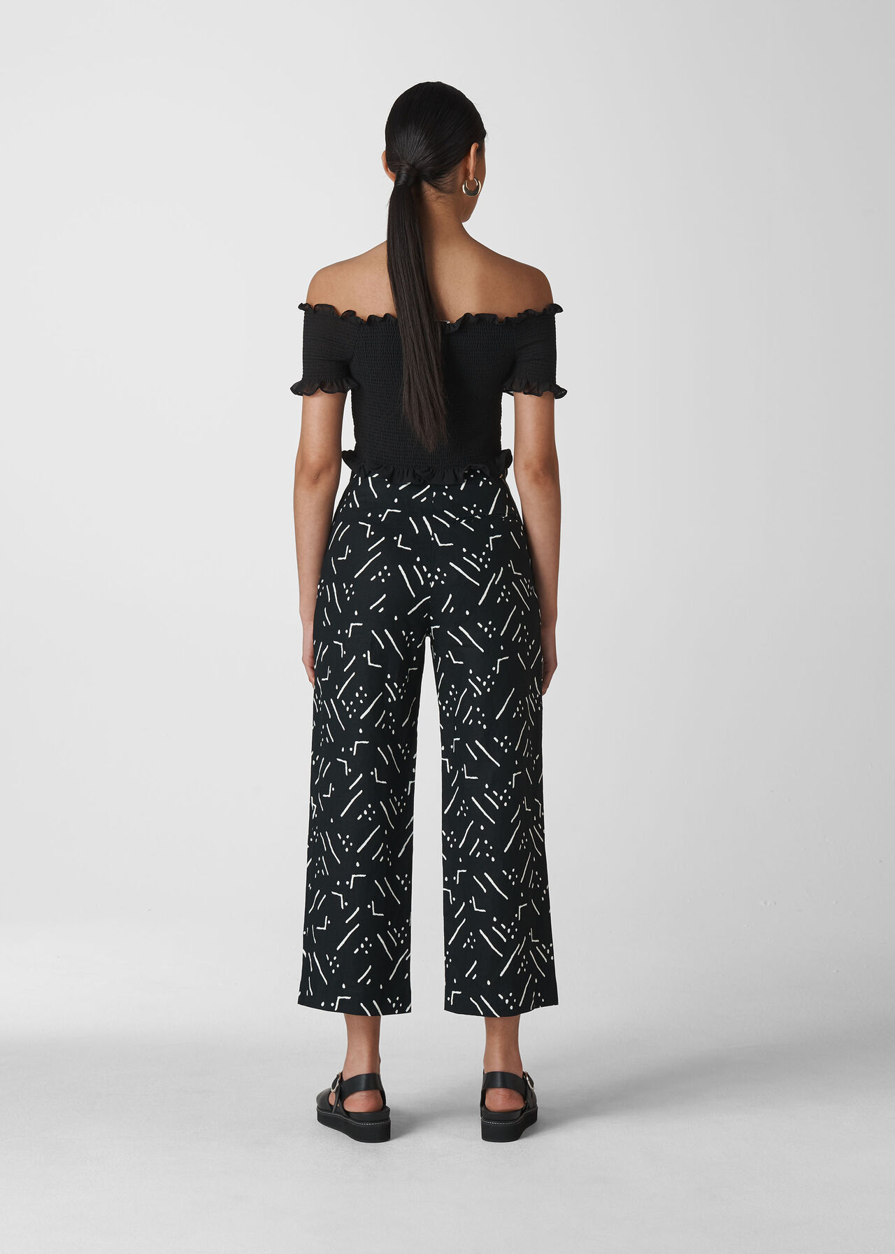 Kuba Print Linen Trouser Black/Multi