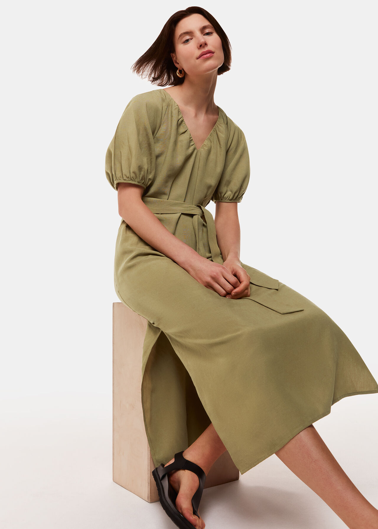 Ariella Linen Blend Midi Dress