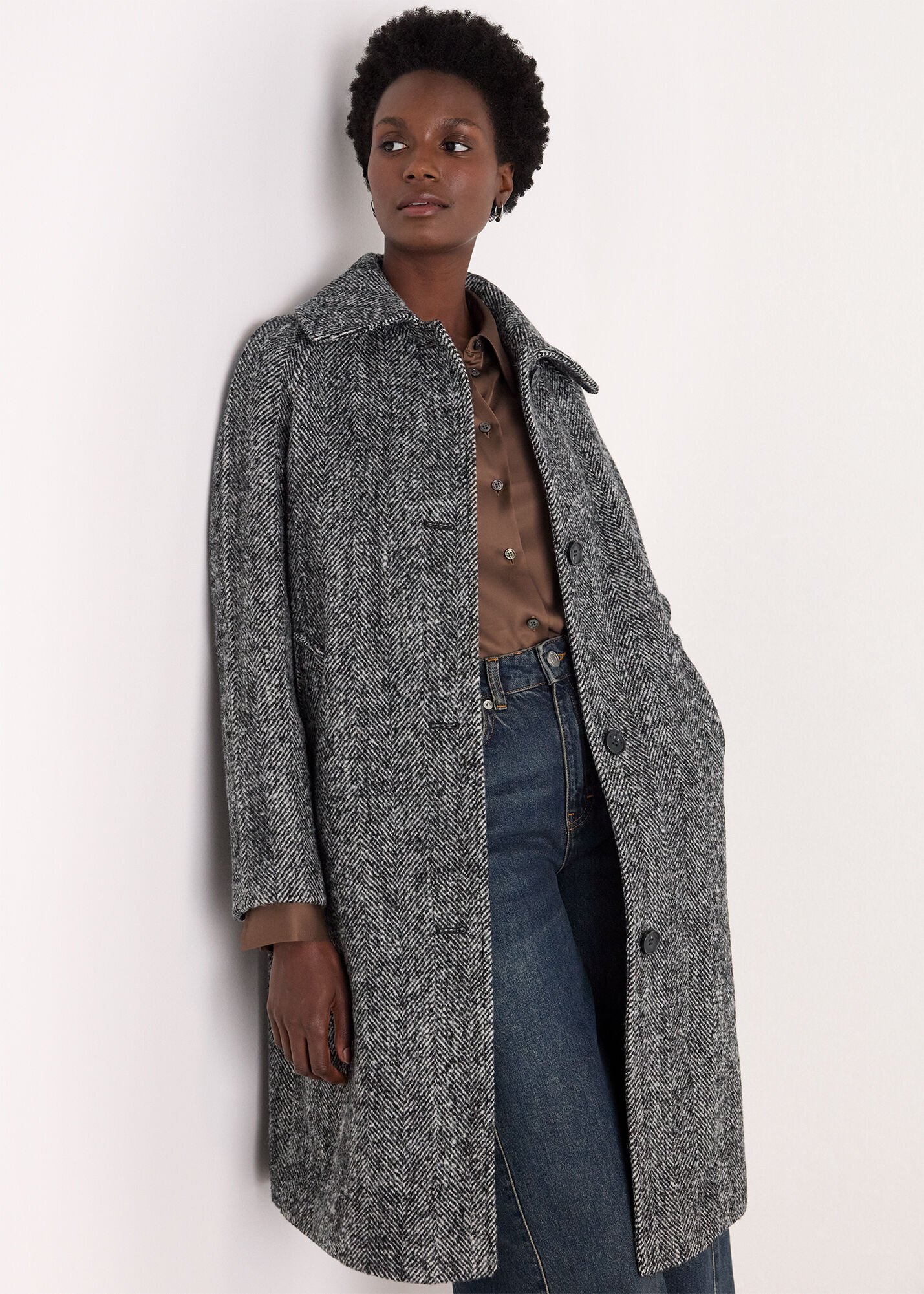 Multicolour Romy Herringbone Boucle Coat | WHISTLES | Whistles US |