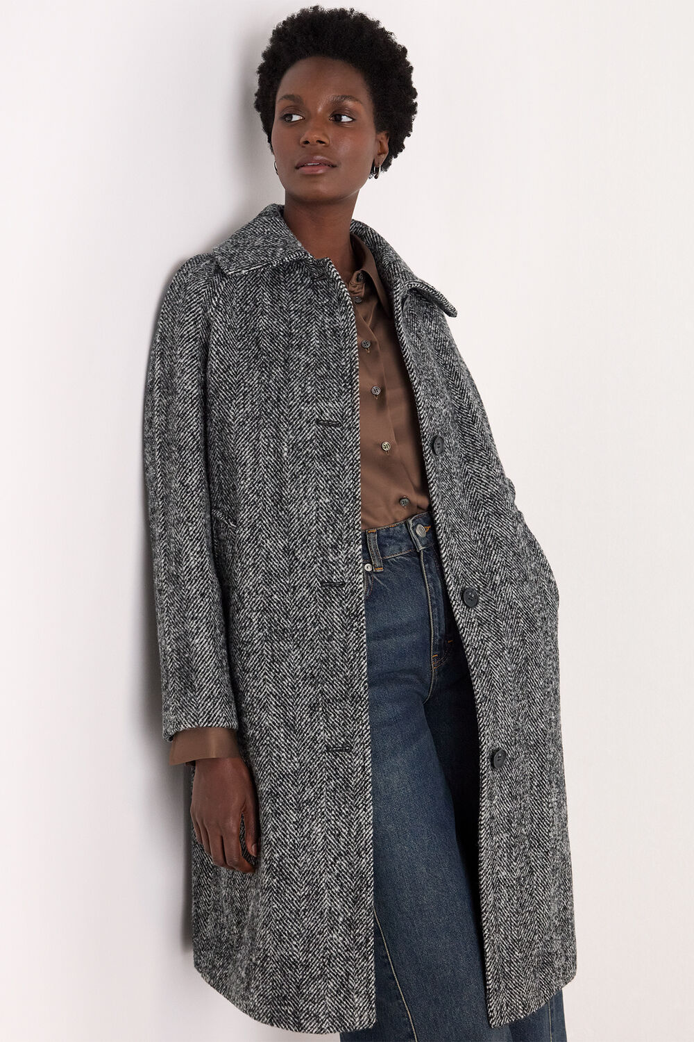 Romy Herringbone Boucle Coat