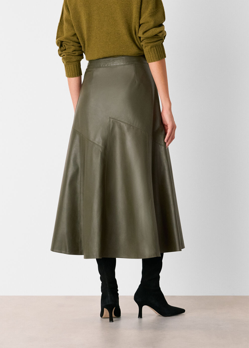 Zig Zag Panel Leather Skirt