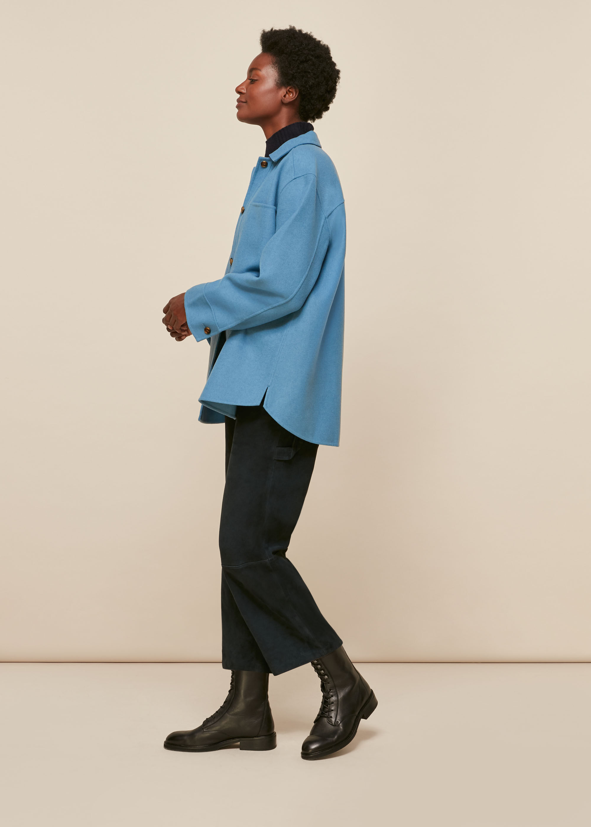 Pale Blue Classic Wool Overshirt | WHISTLES | Whistles UK |