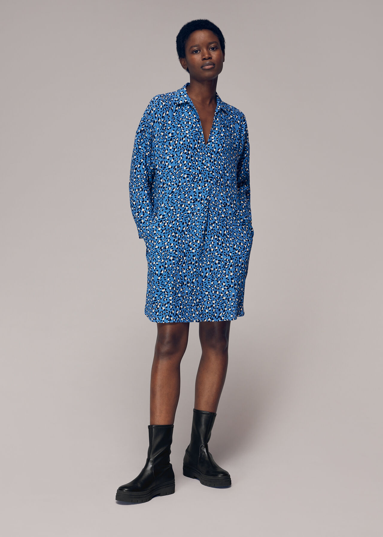Blue/Multi Abby Wild Leopard Print Dress | WHISTLES |