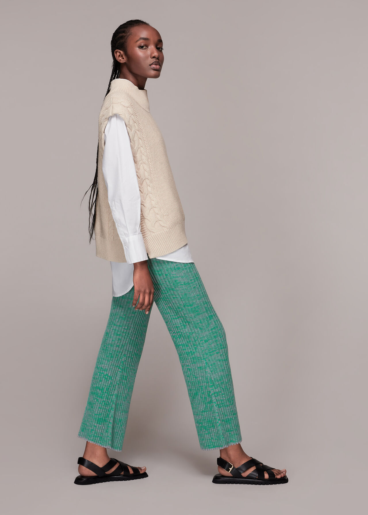 Green/Multi Flecked Rib Flare Knit Trouser, WHISTLES