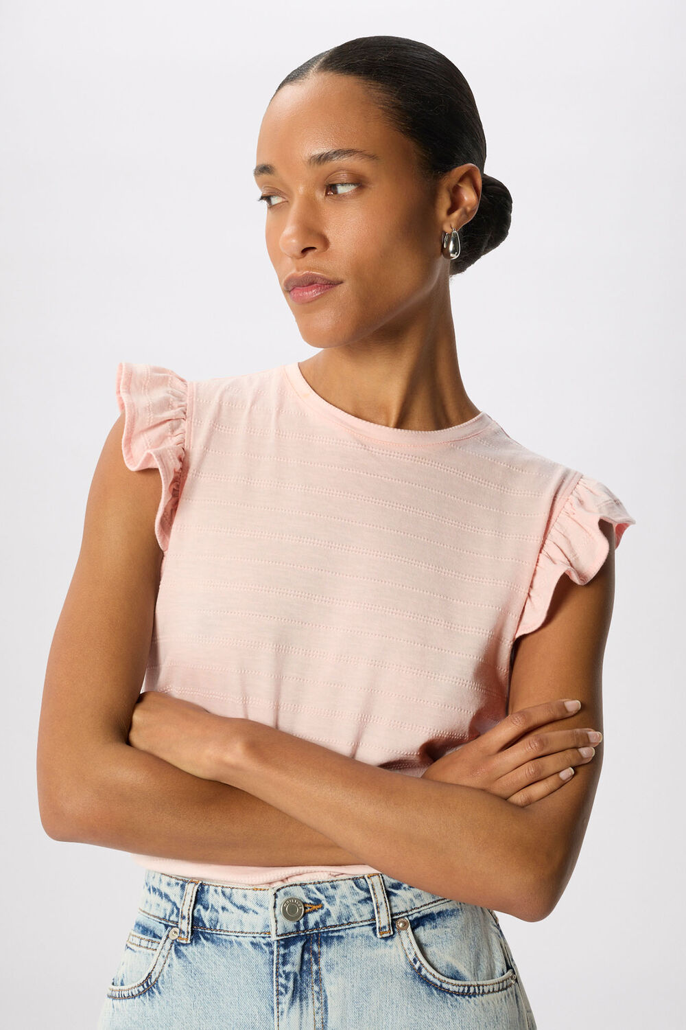 Pale Pink Frill Sleeve Broderie Tee